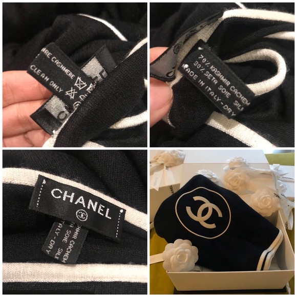 CHANEL BLACK/IVORY CC LOGO  stole/shawl/scarf/wrap - Picture 3 of 8